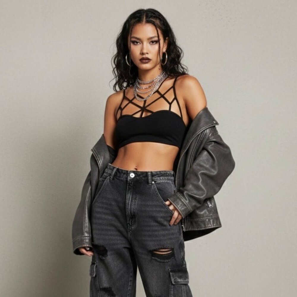NWT Black Strappy Bralette Crop Top | Baddie Grunge Fairy Streetwear Whimsigoth